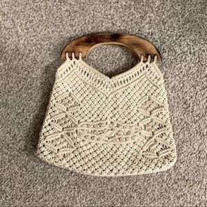 Vintage Crochet Macrame Small Cream Colored Handbag Purse Bag